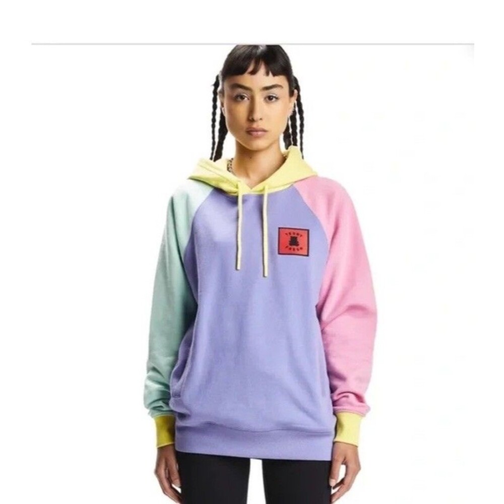 Teddy Fresh Unisex Long Sleeve Sweatshirt Colorblock Pullover Hoodie Cotton Sz S